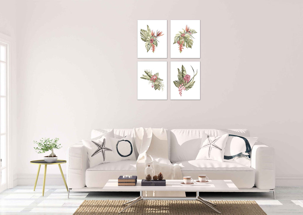 Botanical Plants Green, Red & Purple Foliage Wall Art Prints Set - Ideal Gift For Family Room Kitchen Play Room Wall Décor Birthday Wedding Anniversary | Set of 4 - Unframed- 8x10 Photos