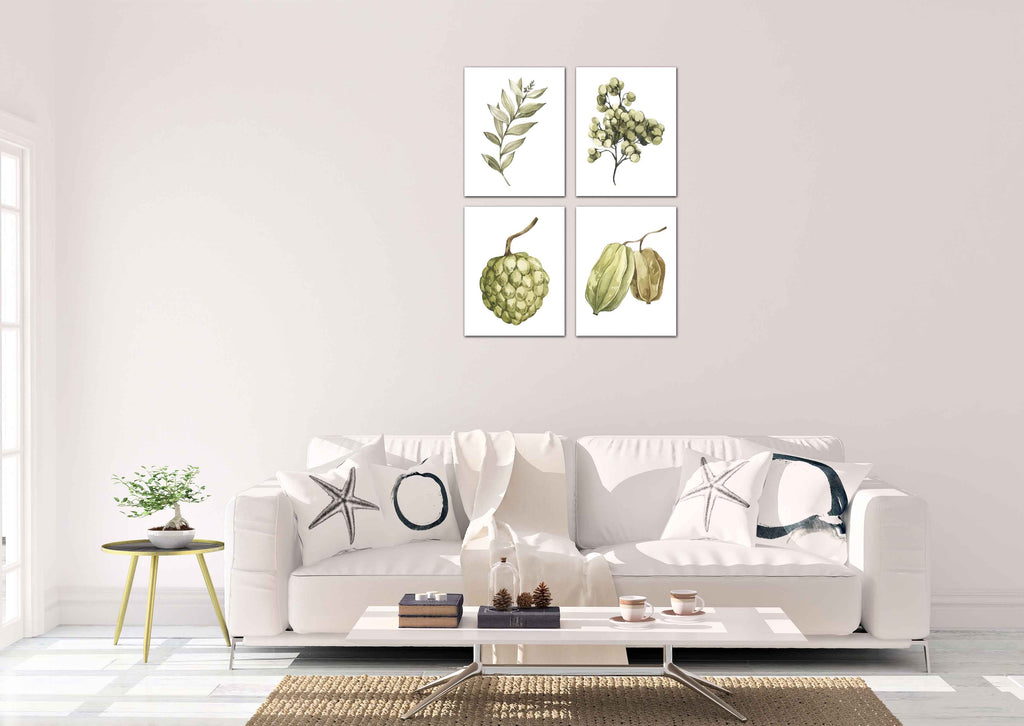 Green Foliage Elements Wall Art Prints Set - Ideal Gift For Family Room Kitchen Play Room Wall Décor Birthday Wedding Anniversary | Set of 4 - Unframed- 8x10 Photos