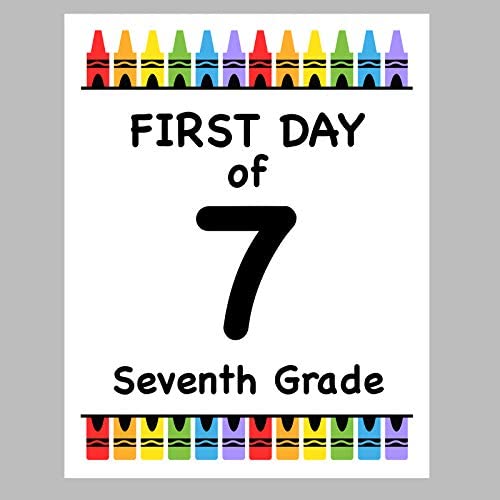 First Day of School Print, 8"x10" Set of 3 - 7th Grade, 8th Grade, 9th Grade - Reusable Crayon Color Photo Prop for Kids Back to School Sign for Photos, Frame Not Included (8" x 10" Color, Set 4)