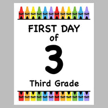 Load image into Gallery viewer, First Day of School Print, 8&quot;x10&quot; Set of 3: 1st Grade, 2nd Grade, 3rd Grade - Reusable Crayon Color Photo Prop for Kids Back to School Sign for Photos, Frame Not Included (8&quot; x 10&quot; Color, Set 2)