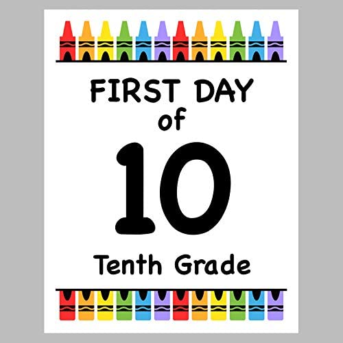 First Day of School Prints, 8"x10" Set of 3 - 10th Grade, 11th Grade, 12th Grade - Reusable Crayon Color Photo Prop for Kids Back to School Sign for Photos, Frame Not Included (8" x 10" Color, Set 5)