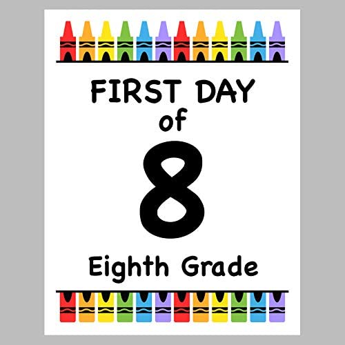 First Day of School Print, 8"x10" Set of 3 - 7th Grade, 8th Grade, 9th Grade - Reusable Crayon Color Photo Prop for Kids Back to School Sign for Photos, Frame Not Included (8" x 10" Color, Set 4)