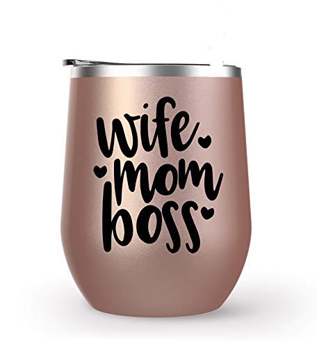 Wife Mom Boss - Choose your cup color & create a personalized tumbler for Wine Water Coffee & more! Premier Maars Brand 12oz insulated cup keeps drinks cold or hot Perfect gift