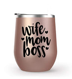Wife Mom Boss - Choose your cup color & create a personalized tumbler for Wine Water Coffee & more! Premier Maars Brand 12oz insulated cup keeps drinks cold or hot Perfect gift