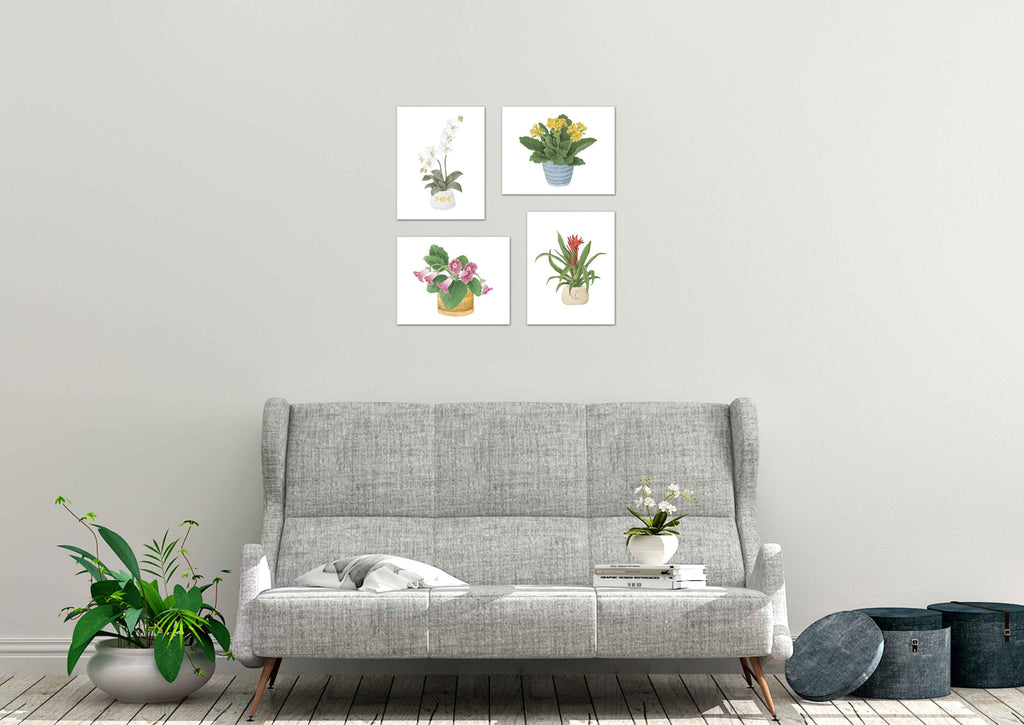 Beautiful Potted Plants Floral Design Wall Art Prints Set - Ideal Gift For Family Room Kitchen Play Room Wall Décor Birthday Wedding Anniversary | Set of 4 - Unframed- 8x10 Photos