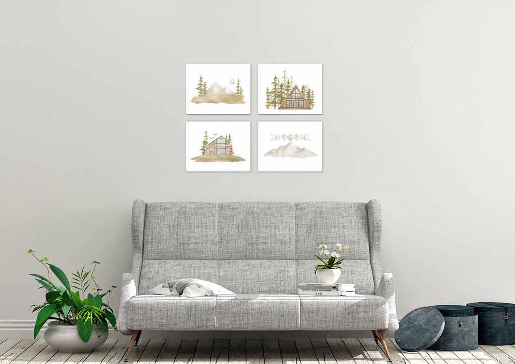 Outdoor Cabin Hippie Landscape Forest Wall Art Prints Set - Ideal Gift For Family Room Kitchen Play Room Wall Décor Birthday Wedding Anniversary | Set of 4 - Unframed- 8x10 Photos