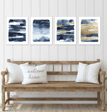 Load image into Gallery viewer, Blue and Gold Abstract Wall Art Prints Set - Ideal Gift For Family Room Kitchen Play Room Wall Décor Birthday Wedding Anniversary | Set of 4 - Unframed- 8x10 Photos