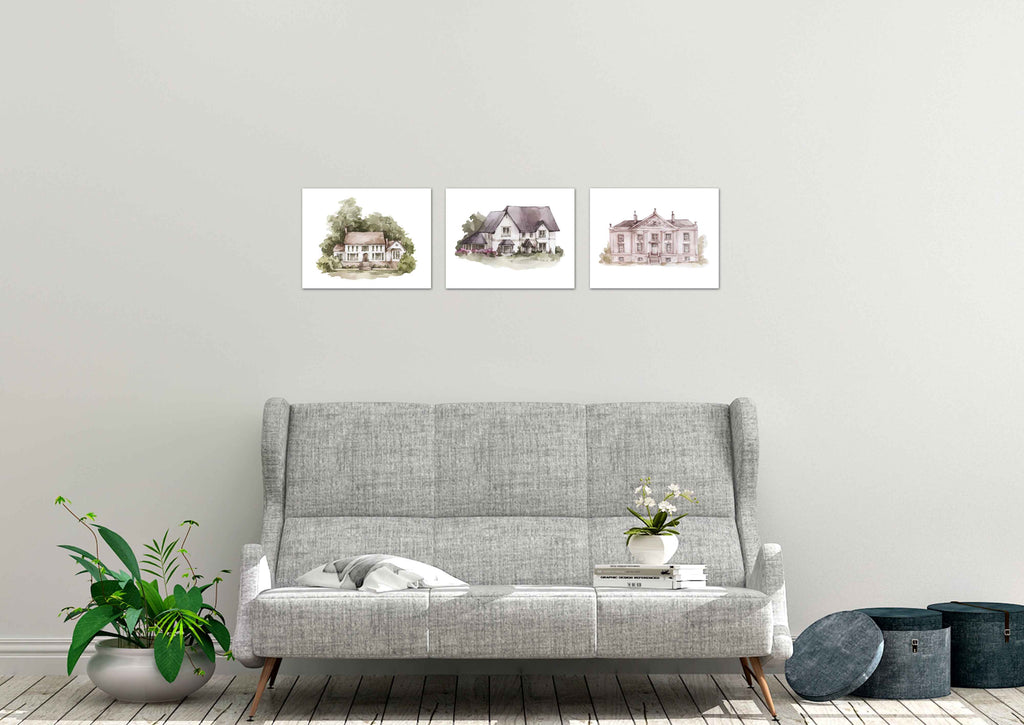Souther Plantation Houses Watercolor Wall Art Prints Set - Ideal Gift For Family Room Kitchen Play Room Wall Décor Birthday Wedding Anniversary | Set of 3 - Unframed- 8x10 Photos