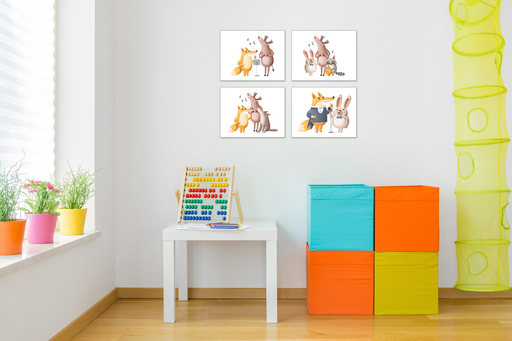 Karaoke Nursery Animals Wall Art Prints Set - Home Decor For Kids, Child, Children, Baby or Toddlers Room - Gift for Newborn Baby Shower | Set of 4 - Unframed- 8x10 Photos