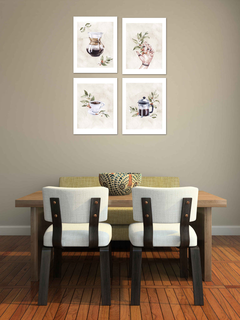 Coffee & Seed Foliage Kitchen Wall Art Prints Set - Ideal Gift For Family Room Kitchen Play Room Wall Décor Birthday Wedding Anniversary | Set of 4 - Unframed- 8x10 Photos