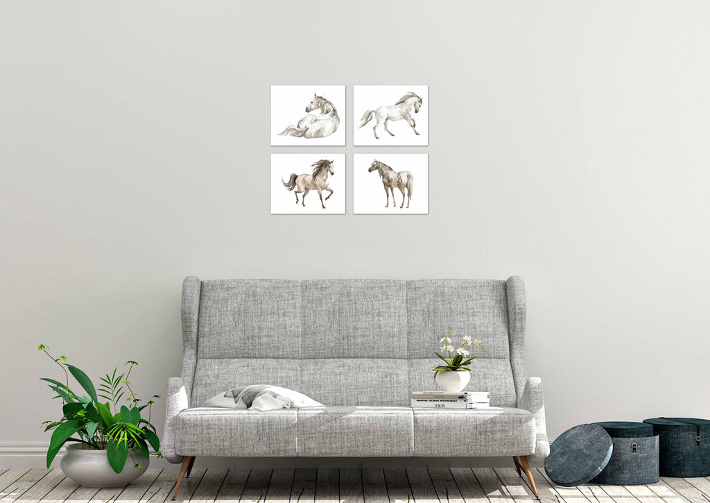 Horses Poses Sketch Nursery Wall Art Prints Set - Home Decor For Kids, Child, Children, Baby or Toddlers Room - Gift for Newborn Baby Shower | Set of 4 - Unframed- 8x10 Photos
