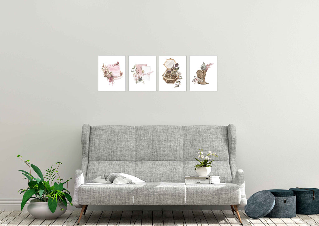 Southern Wedding Theme Floral Wall Art Prints Set - Ideal Gift For Family Room Kitchen Play Room Wall Décor Birthday Wedding Anniversary | Set of 4 - Unframed- 8x10 Photos