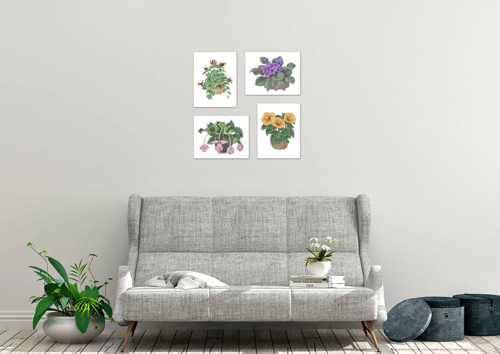 Beautiful Potted Plants Floral Wall Art Prints Set - Ideal Gift For Family Room Kitchen Play Room Wall Décor Birthday Wedding Anniversary | Set of 4 - Unframed- 8x10 Photos