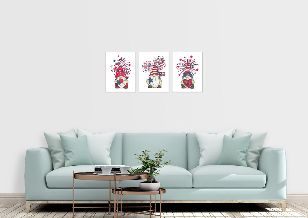 American Patriotic Gnome Independence Day 4th Of July Wall Art Prints Set - Ideal Gift For Family Room Kitchen Play Room Wall Décor Birthday Wedding Anniversary | Set of 3 - Unframed- 8x10 Photos