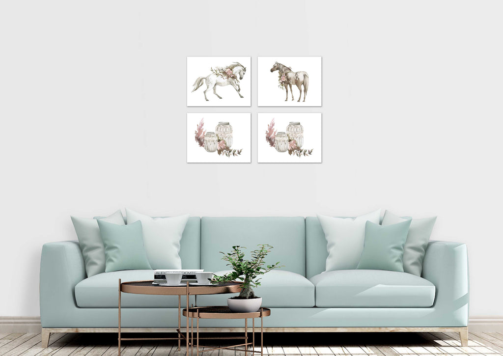 Abstract Horses Sketch Wall Art Prints Set - Home Decor For Kids, Child, Children, Baby or Toddlers Room - Gift for Newborn Baby Shower | Set of 4 - Unframed- 8x10 Photos
