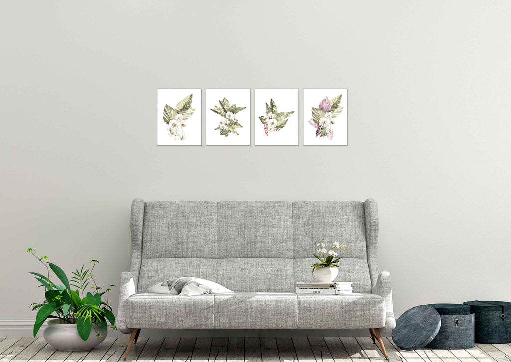 Botanical Plants Green, White & Purple Foliage Wall Art Prints Set - Ideal Gift For Family Room Kitchen Play Room Wall Décor Birthday Wedding Anniversary | Set of 4 - Unframed- 8x10 Photos