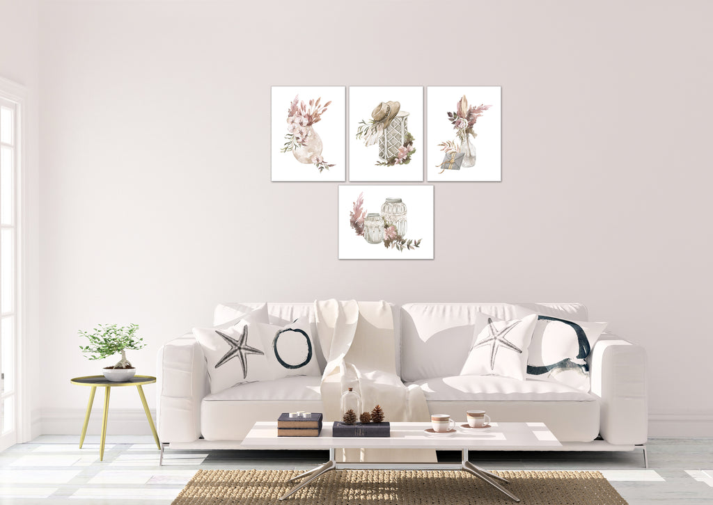 Southern Watercolor Accents Floral Wall Art Prints Set - Ideal Gift For Family Room Kitchen Play Room Wall Décor Birthday Wedding Anniversary | Set of 4 - Unframed- 8x10 Photos
