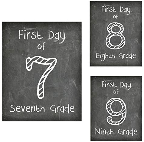 First Day of School Print, 8"x10", Set of 3 (7th Grade, 8th Grade, 9th Grade) Reusable Photo Prop for Kids Back to School Sign for Photos, Frame Not Included (8" x 10" Chalk, Set 4)