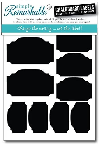 Reusable Chalk Labels - 33 Plaque Shape Adhesive Chalkboard Stickers in 3 Sizes, Light Material with Removable Adhesive and Smooth Writing Surface. Can be Wiped Clean and Reused