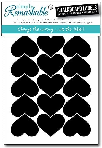 Reusable Chalk Labels - 30 Small Heart Shape 1.75" x 1.5" Labels are Dishwasher Safe - Wipe Clean and Reused, For Organizing, Decorating, Crafts, Personalized Hostess Gifts, Wedding Party Favors