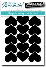 Load image into Gallery viewer, Reusable Chalk Labels - 30 Heart Shape 1.9&quot; x 1.5&quot; Adhesive Chalkboard Stickers, Durable Classic Material is Dishwasher Safe with Semi-Permanent Adhesive and Lightly Textured Writing Surface. Can be Wiped Clean and Reused