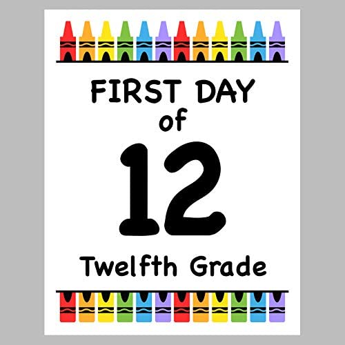 First Day of School Prints, 8"x10" Set of 3 - 10th Grade, 11th Grade, 12th Grade - Reusable Crayon Color Photo Prop for Kids Back to School Sign for Photos, Frame Not Included (8" x 10" Color, Set 5)