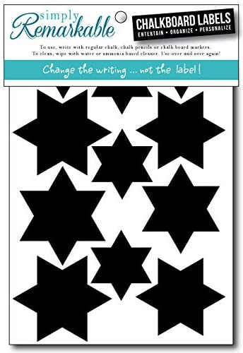 Reusable Chalk Labels - 32 Star Shape Adhesive Chalkboard Stickers, Light Material with Removable Adhesive and Smooth Writing Surface, 3 Sizes From 1" to 2.5” - Can be Wiped Clean and Reused