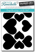 Load image into Gallery viewer, Reusable Chalk Labels - 30 Heart Shape Adhesive Chalkboard Stickers in 3 Sizes, Light Material with Removable Adhesive and Smooth Writing Surface. Can be Wiped Clean and Reused