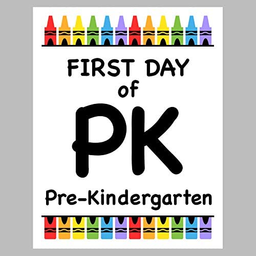 First Day of School Print, 8"x10" Set of 3 Pre-School, Pre-Kindergarten, Kindergarten - Crayon Color Photo Prop for Kids Back to School Sign for Photos, Frame Not Included (8" x 10" Color, Set 1)