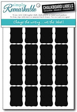 Load image into Gallery viewer, Reusable Chalk Labels - 32 Fancy Rectangle Shape 2&quot; x 1.25&quot; Adhesive Chalkboard Stickers, Durable Classic Material is Dishwasher Safe with Semi-Permanent Adhesive and Lightly Textured Writing Surface. Can be Wiped Clean and Reused