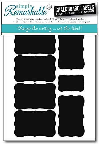 Reusable Chalk Labels - 12 Fancy Rectangle Shape 3.2" x 2" Adhesive Chalkboard Stickers, Durable Classic Material is Dishwasher Safe with Semi-Permanent Adhesive and Lightly Textured Writing Surface. Can be Wiped Clean and Reused