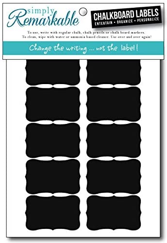 Chalkboard Stickers - 30 Medium Fancy Rectangle Chalk Labels Ð Removable, Rewriteable, Simply Remarkable! Organize, Personalize and Entertain with style and simplicity! Light, long lasting Material - Made in the USA.