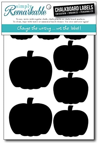 Reusable Chalk Labels - 32 Pumpkin Shape Adhesive Chalkboard Stickers, Light Material with Removable Adhesive and Smooth Writing Surface, 3 Sizes From 1" to 2.5” - Can be Wiped Clean and Reused