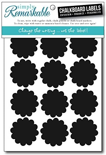 Reusable Chalk Labels - 24 Flower Shape 1.7" Chalkboard Stickers Wipe Clean and Reuse Organizing, Decorating, Crafts, Personalized Hostess Gifts, Wedding and Party Favors
