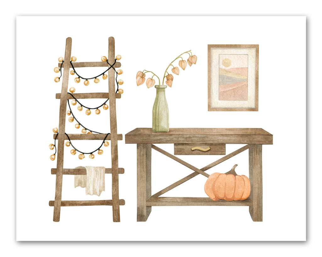 Dog Pumpkin Table & Reindeer Autumn Farmhouse Design Wall Art Prints Set - Ideal Gift For Family Room Kitchen Play Room Wall Décor Birthday Wedding Anniversary | Set of 4 - Unframed- 8x10 Photos
