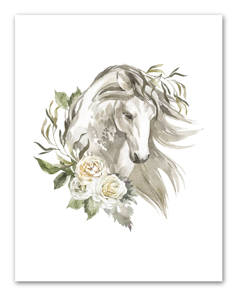 Abstract Horses Sketch Floral Wall Art Prints Set - Home Decor For Kids, Child, Children, Baby or Toddlers Room - Gift for Newborn Baby Shower | Set of 4 - Unframed- 8x10 Photos