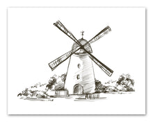 Load image into Gallery viewer, Pencil Sketch House Windmill Wall Art Prints Set - Ideal Gift For Family Room Kitchen Play Room Wall Décor Birthday Wedding Anniversary | Set of 4 - Unframed- 8x10 Photos
