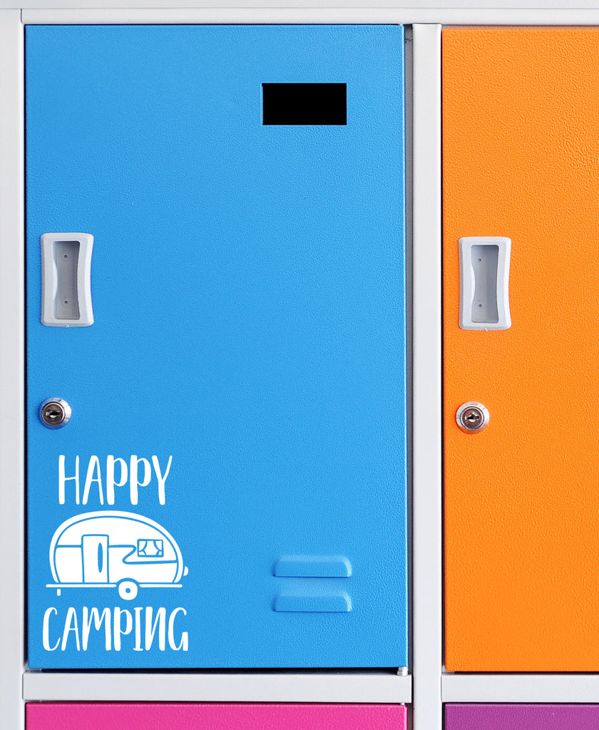 Happy Camping | 4" x 5.6" Vinyl Sticker | Peel and Stick Inspirational Motivational Quotes Stickers Gift | Decal for Outdoors/Nature Camping Lovers