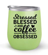 Load image into Gallery viewer, Stressed Blessed and Coffee Obsessed - Choose your cup color &amp; create a personalized tumbler for Wine Water Coffee &amp; more! Premier Maars Brand 12oz insulated cup keeps drinks cold or hot Perfect gift