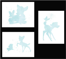 Load image into Gallery viewer, Inspired by Bambi - Set of 3 Beautiful Watercolor Poster Prints are Photo Quality and Made in USA - Disney Bambi and Thumper Nursery Decor - Frame not Included (8x10, Blue)