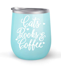 Load image into Gallery viewer, Cats Books Coffee - Choose your cup color &amp; create a personalized tumbler for Wine Water Coffee &amp; more! Premier Maars Brand 12oz insulated cup keeps drinks cold or hot Perfect gift