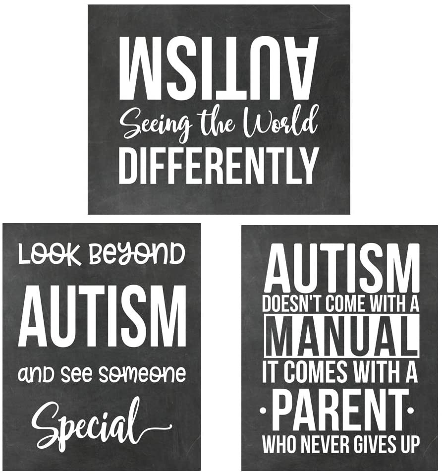 Set of 3 Chalkboard Autism Prints - Autism Poster Print Autistic Spectrum Motivational Decor Autism Awareness (8x10, Set of 3)