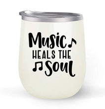 Load image into Gallery viewer, Music Heals The Soul - Choose your cup color &amp; create a personalized tumbler for Wine Water Coffee &amp; more! Premier Maars Brand 12oz insulated cup keeps drinks cold or hot Perfect gift