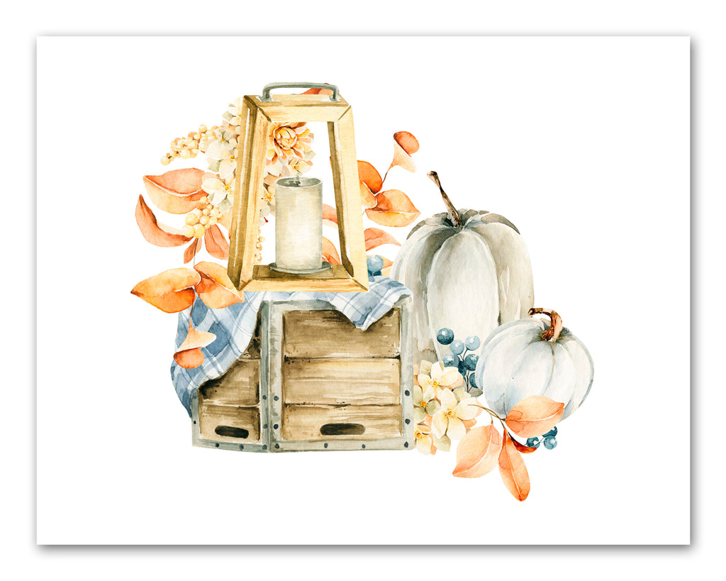 Farmhouse Autumn Basket lantern & Table Painting Wall Art Prints Set - Ideal Gift For Family Room Kitchen Play Room Wall Décor Birthday Wedding Anniversary | Set of 4 - Unframed- 8x10 Photos