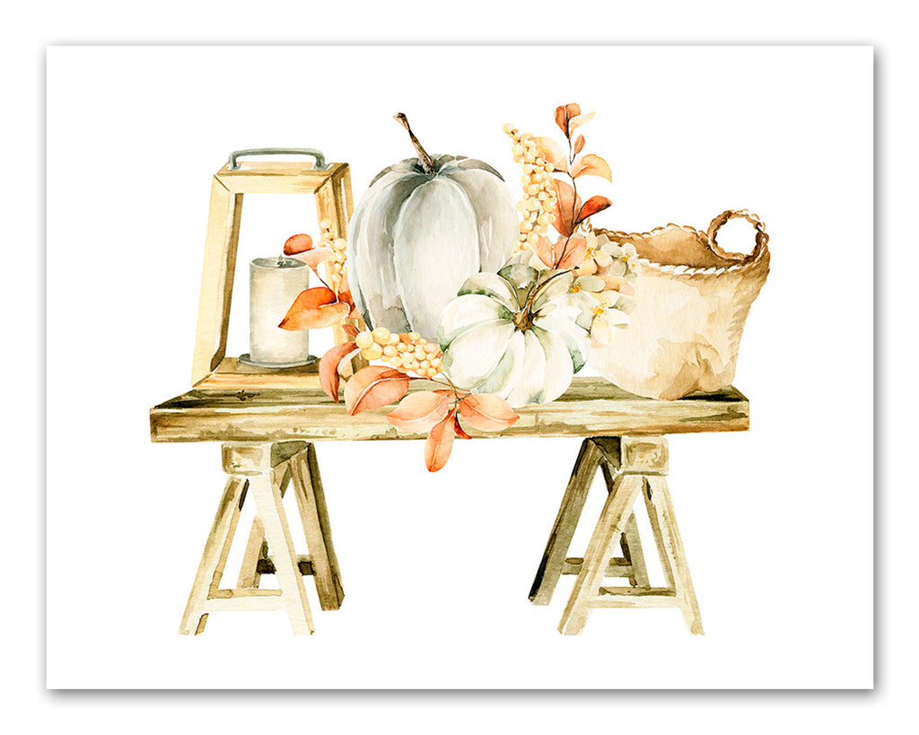 Farmhouse Autumn Flower, fruit & Picnic Basket Wall Art Prints Set - Ideal Gift For Family Room Kitchen Play Room Wall Décor Birthday Wedding Anniversary | Set of 4 - Unframed- 8x10 Photos