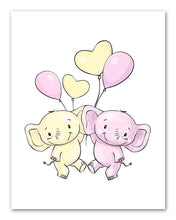 Load image into Gallery viewer, Elephant Twin Nursery Wall Art Prints Set - Home Decor For Kids, Child, Children, Baby or Toddlers Room - Gift for Newborn Baby Shower | Set of 3 - Unframed- 8x10 Photos