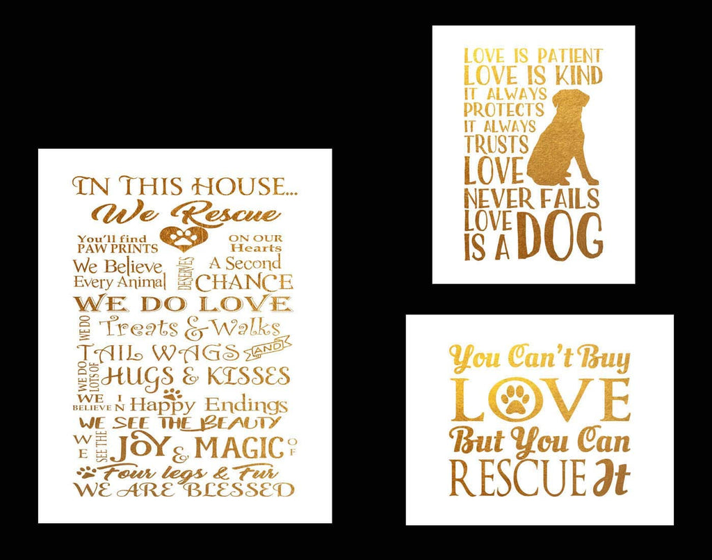 Three 8x10 Animal Rescue Prints Beautiful Photo Quality Poster Prints - Celebrate Your Love of Animals - Frames not Included (8x10, Rescue 3 Pack Gold)