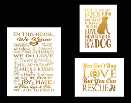 Three 8x10 Animal Rescue Prints Beautiful Photo Quality Poster Prints - Celebrate Your Love of Animals - Frames not Included (8x10, Rescue 3 Pack Gold)