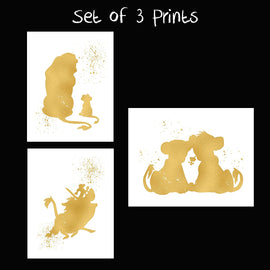 Lion King and Disney Inspired Set of 3 Poster Print Photo Quality - Nursery and Home Decor Made in USA - Frame not Included (8x10, Gold Set 2)