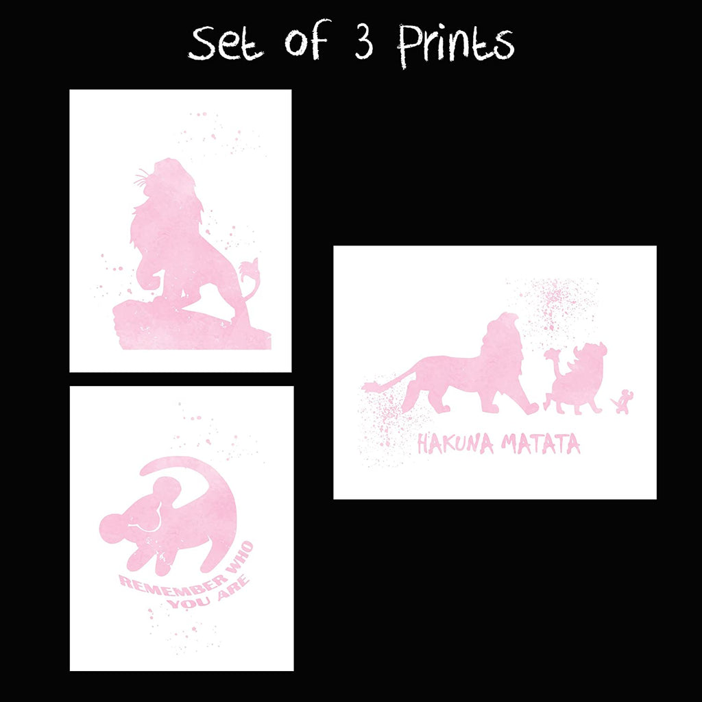 Lion King and Disney Inspired Set of 3 Poster Print Photo Quality - Nursery and Home Decor Made in USA - Frame not Included (8x10, Pink Set 1)